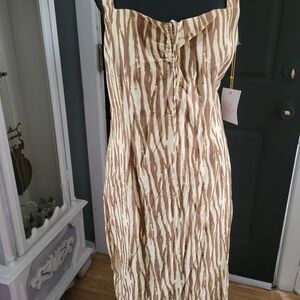 New Backyard Roses Elegant Brown and Cream Midi Dress